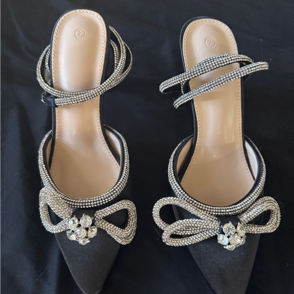 Chic Black and Silver Rhinestone Heels - Picture 2 of 6